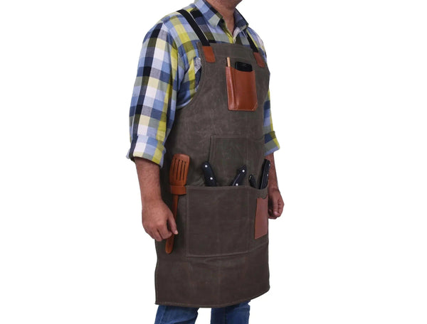 Fremont Leather Canvas Apron - Distressed grey - Gifts for You 'n Me