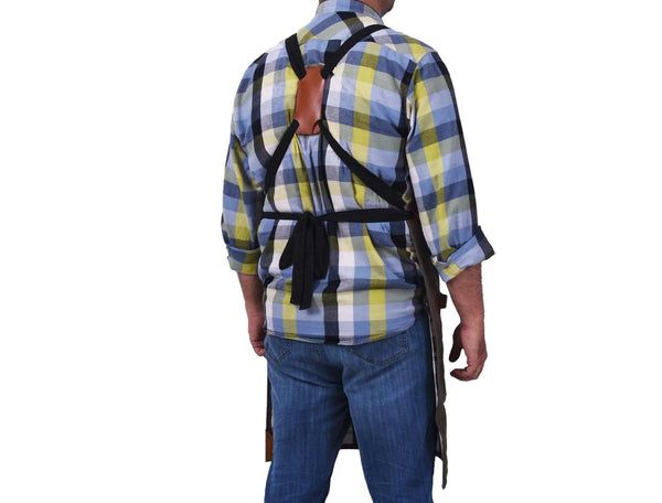 Fremont Leather Canvas Apron - Distressed grey - Gifts for You 'n Me