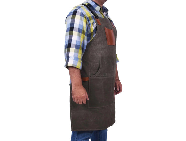 Fremont Leather Canvas Apron - Distressed grey - Gifts for You 'n Me