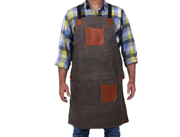 Fremont Leather Canvas Apron - Distressed grey - Gifts for You 'n Me