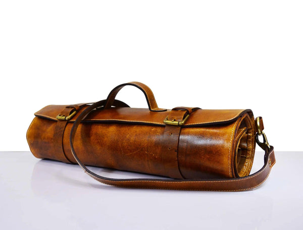 Oklahoma Leather Chef Knife Roll 16 Slot - Chestnut - Gifts for You 'n Me