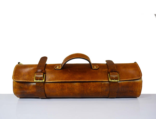 Oklahoma Leather Chef Knife Roll 16 Slot - Chestnut