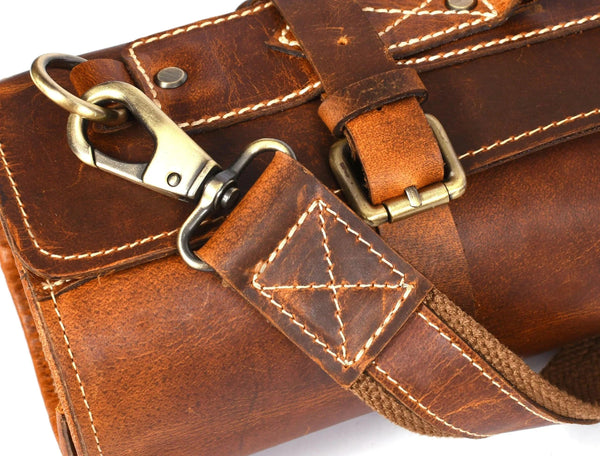 Aurora Leather Knife Roll 10 Slot - Stress Brown - Gifts for You 'n Me