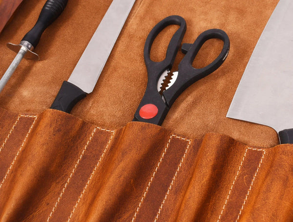 Aurora Leather Knife Roll 10 Slot - Stress Brown - Gifts for You 'n Me