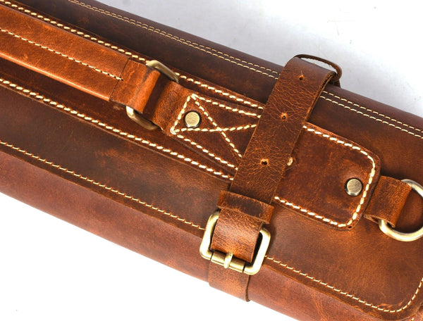 Aurora Leather Knife Roll 10 Slot - Stress Brown - Gifts for You 'n Me