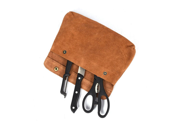 Aurora Leather Knife Roll 10 Slot - Stress Brown - Gifts for You 'n Me