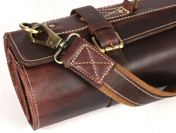 Bend Leather Chef Knife Roll 10 Slot - Walnut Brown - Gifts for You 'n Me