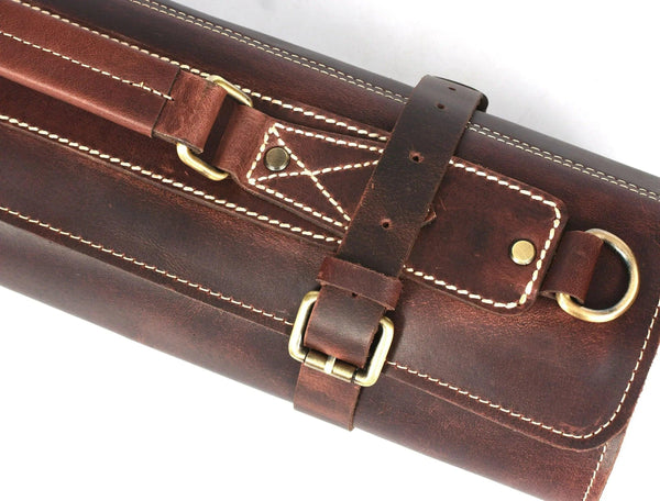 Bend Leather Chef Knife Roll 10 Slot - Walnut Brown - Gifts for You 'n Me