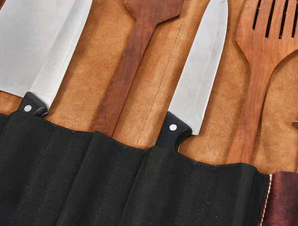 Bend Leather Chef Knife Roll 10 Slot - Walnut Brown - Gifts for You 'n Me