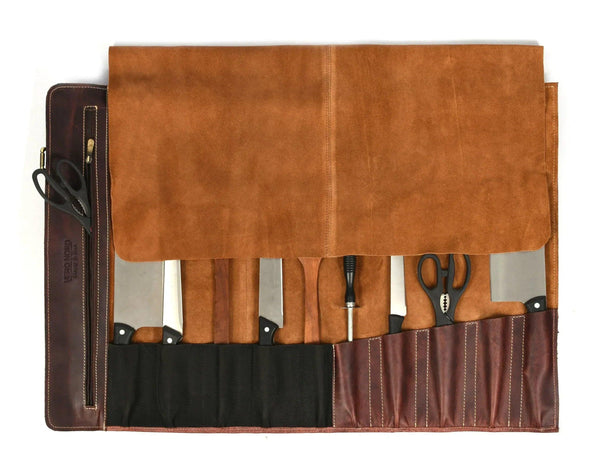 Vicenza Leather Knife Roll - Walnut Brown ( KR-53 ) - Gifts for You 'n Me