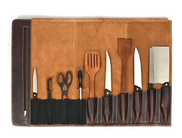 Arizona Leather Knife Roll 10 Slot - Walnut Brown - Gifts for You 'n Me
