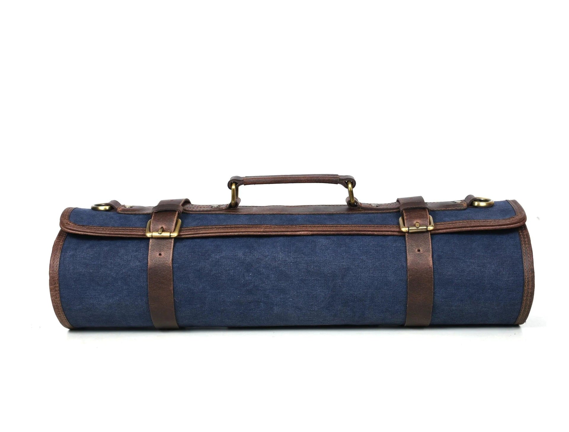 Turin Leather Canvas Chef Knife Roll Abyss Blue 10 Slot ( KR-68B ) - Gifts for You 'n Me