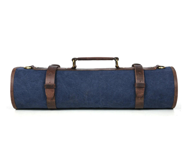 Turin Leather Canvas Chef Knife Roll Abyss Blue 10 Slot ( KR-68B ) - Gifts for You 'n Me