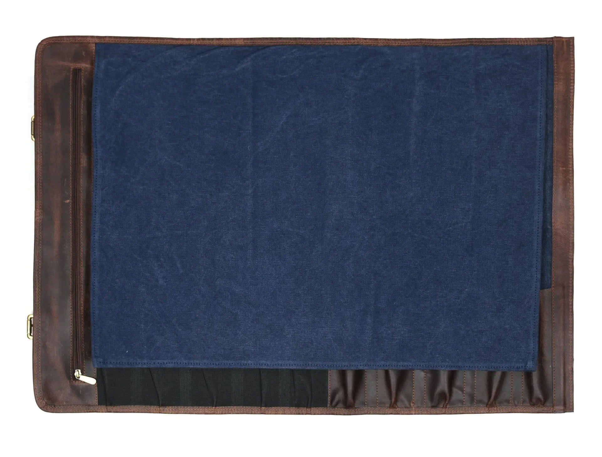 Turin Leather Canvas Chef Knife Roll Abyss Blue 10 Slot ( KR-68B ) - Gifts for You 'n Me