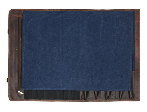 Turin Leather Canvas Chef Knife Roll Abyss Blue 10 Slot ( KR-68B ) - Gifts for You 'n Me