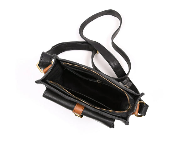 Leather Flight Crossbody Bag - Raven Black - Gifts for You 'n Me