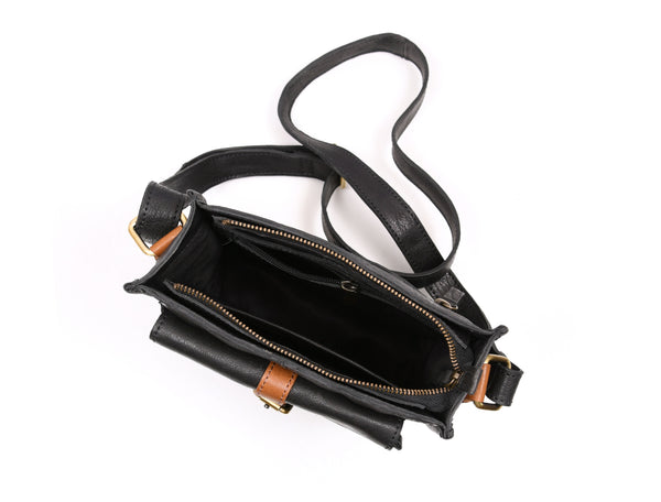 Leather Flight Crossbody Bag - Raven Black
