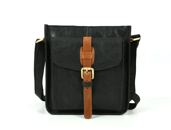 Leather Flight Crossbody Bag - Raven Black - Gifts for You 'n Me