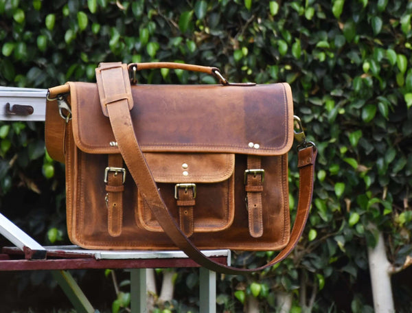Fresno Leather Portfolio Bag - Caramel Brown. - Gifts for You 'n Me