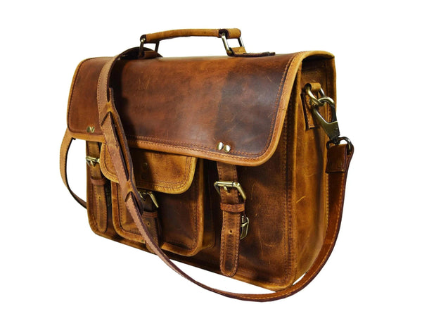 Fresno Leather Portfolio Bag - Caramel Brown. - Gifts for You 'n Me