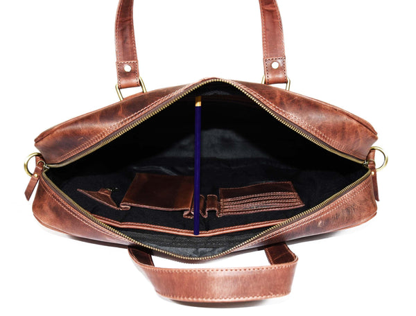 Fairfield Leather Briefcase - Walnut Brown - Gifts for You 'n Me