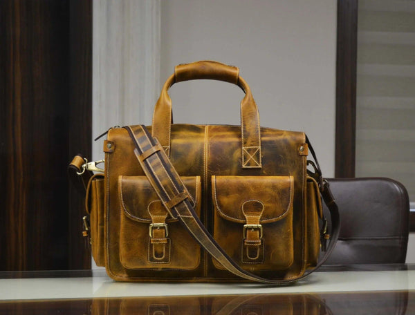 Antioch Leather Portfolio Bag - Caramel Brown - Gifts for You 'n Me