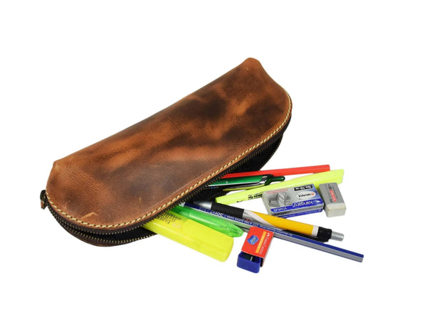 Vintage Leather Pencil Case - Stationery Pouch - Gifts for You 'n Me