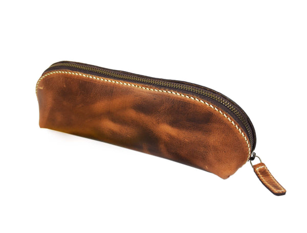 Vintage Leather Pencil Case - Stationery Pouch