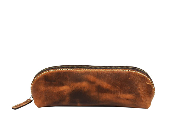 Vintage Leather Pencil Case - Stationery Pouch