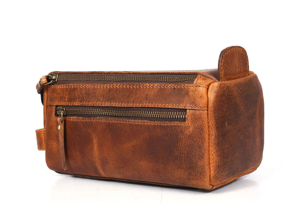 Winston Leather Toiletry Bag - Caramel Brown - Gifts for You 'n Me