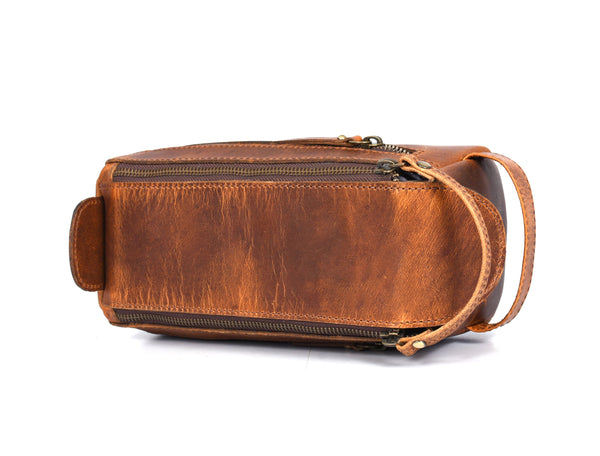 Winston Leather Toiletry Bag -  Caramel Brown