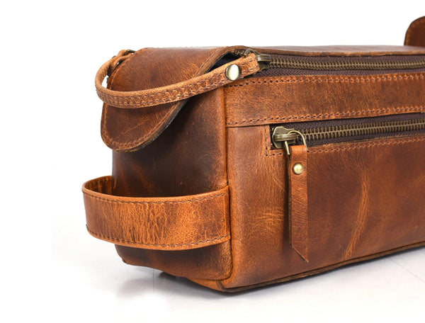 Winston Leather Toiletry Bag - Caramel Brown - Gifts for You 'n Me