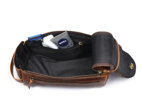 Winston Leather Toiletry Bag - Caramel Brown - Gifts for You 'n Me