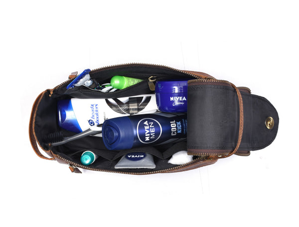 Winston Leather Toiletry Bag -  Caramel Brown
