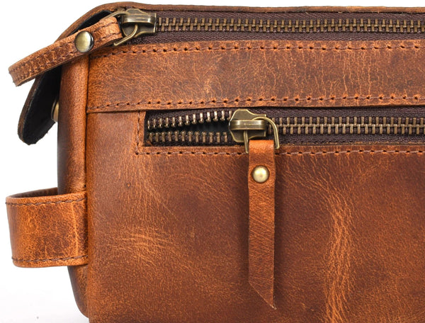 Winston Leather Toiletry Bag - Caramel Brown - Gifts for You 'n Me