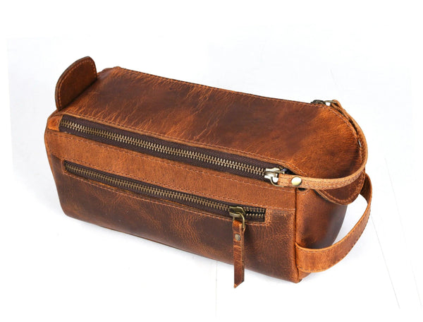 Winston Leather Toiletry Bag - Caramel Brown - Gifts for You 'n Me