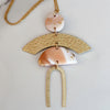 LILA Necklace.  White, pink and Gold Leaf Polymer Clay Pendant necklace with brass components