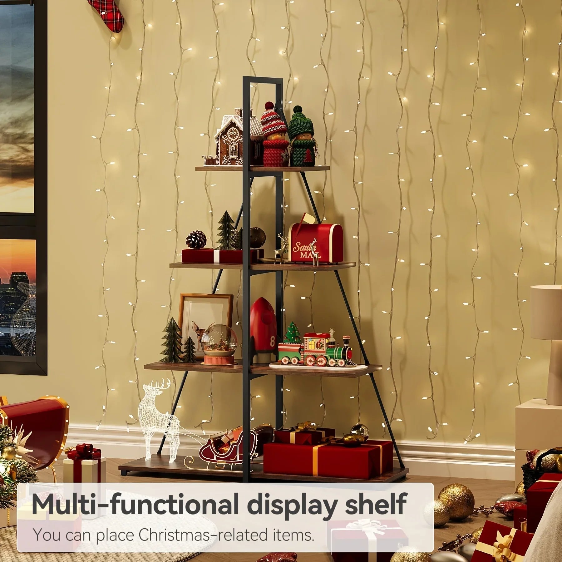 LIZHOUMIL 4-Tier Modern Boat-Shaped Bookshelf - Space-Saving Narrow Wooden & Metal Storage Shelf Organizer with Sturdy PB Board, Black Home Decor for Living Room, Bedroom, Office, Bookshelf Furniture, Bedroom Bookshelf, Conte