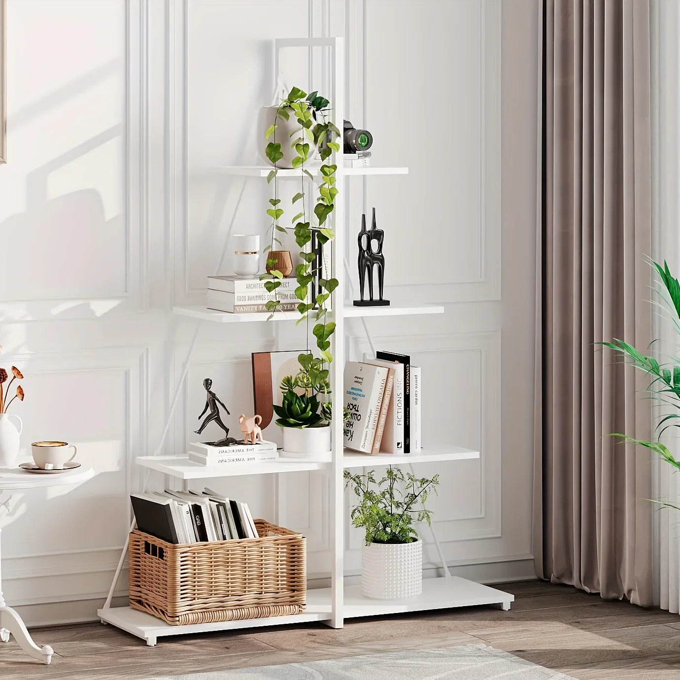 LIZHOUMIL 4-Tier Modern Boat-Shaped Bookshelf - Space-Saving Narrow Wooden & Metal Storage Shelf Organizer with Sturdy PB Board, Black Home Decor for Living Room, Bedroom, Office, Bookshelf Furniture, Bedroom Bookshelf, Conte
