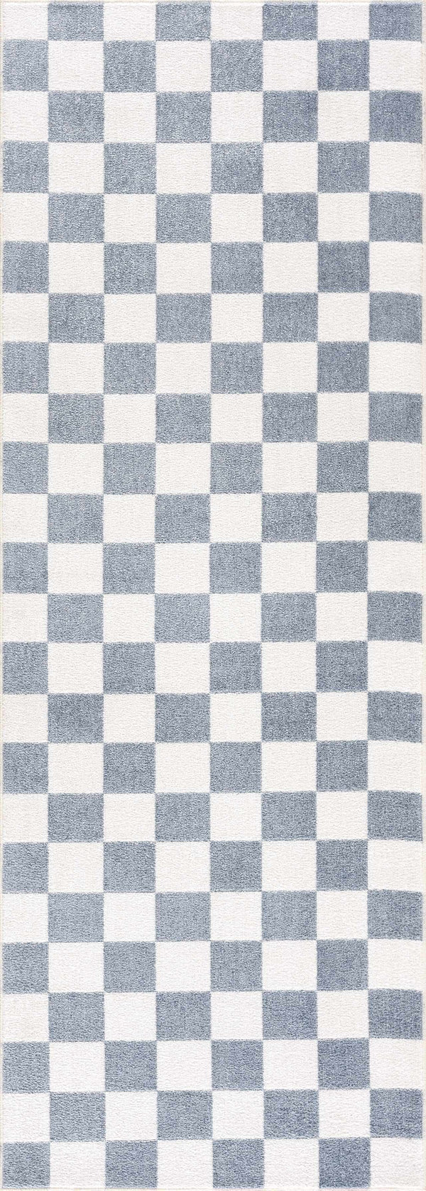 Brone Blue Checkered Washable Rug