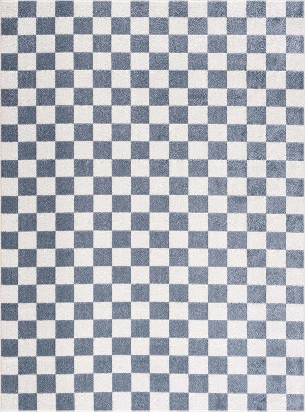 Brone Blue Checkered Washable Rug