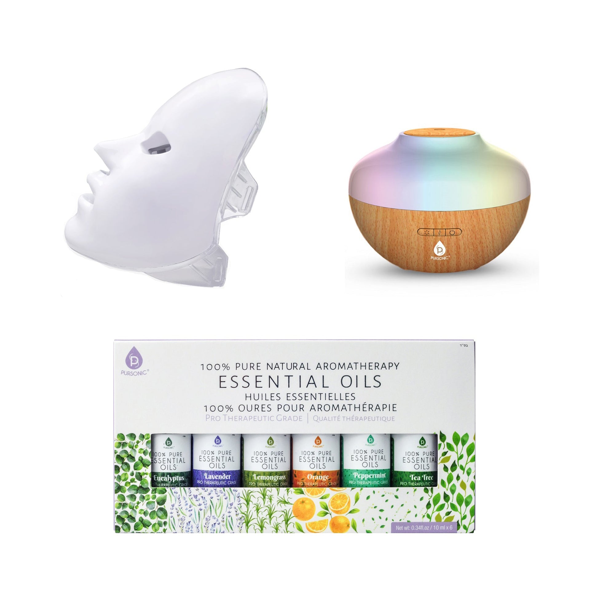 Ultimate Self-Care Wellness Bundle – 7-Color LED Therapy Face Mask, Ultrasonic Diffuser & 6 Essential Oils
