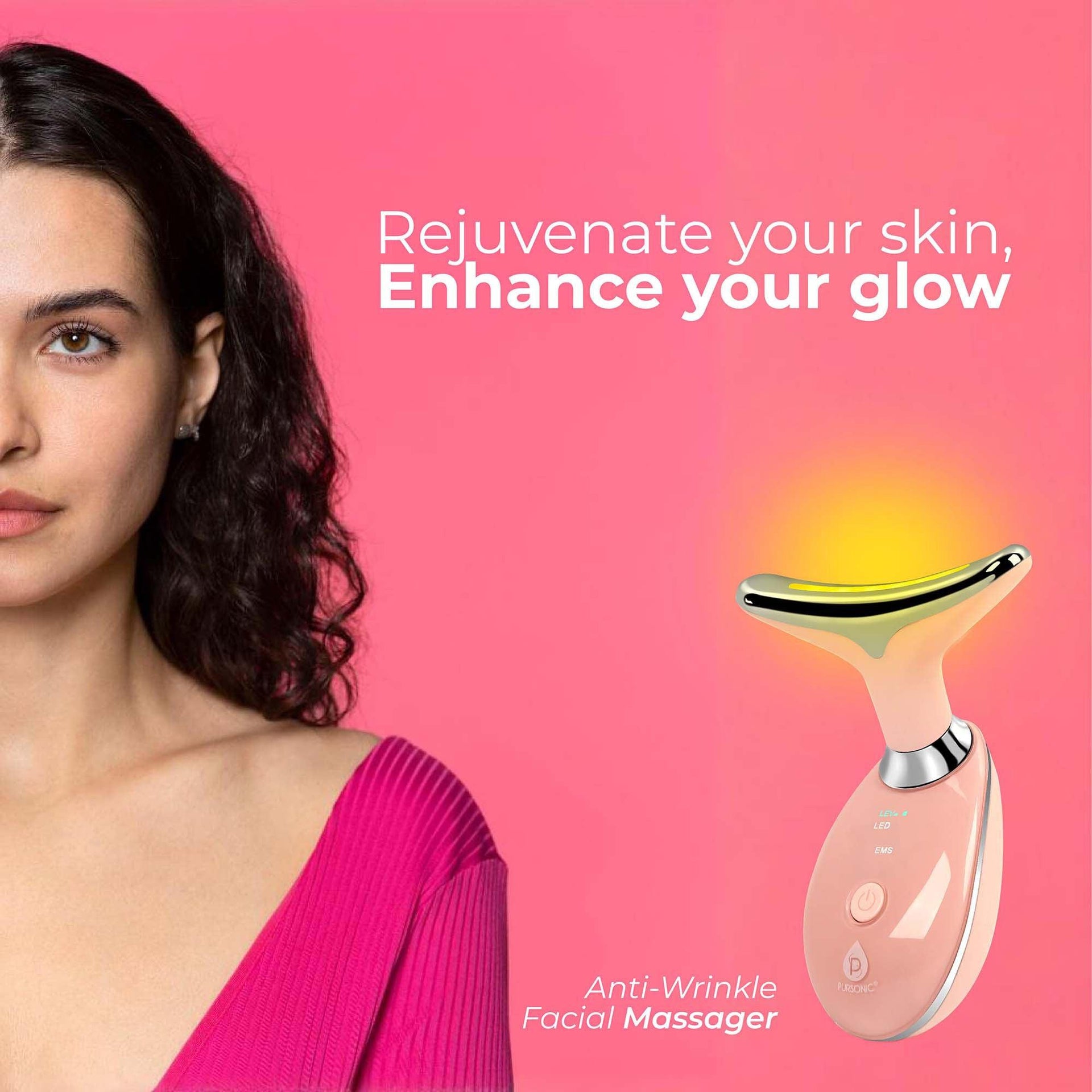 Pursonic LED Glow Set – 7-in-1 LED Light Therapy Face Mask + 7-in-1 LED Face & Neck Sculpting Wand