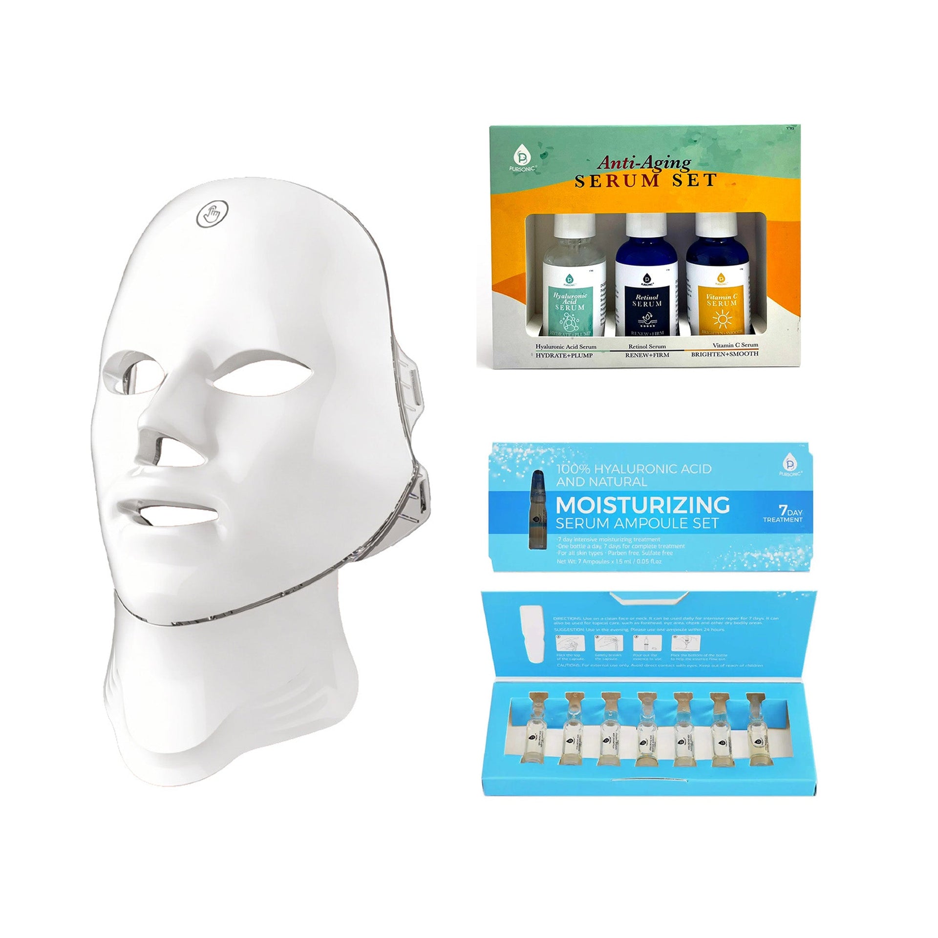 7-in-1 LED Mask, Anti-Aging Serums & 7-Day Hyaluronic Acid