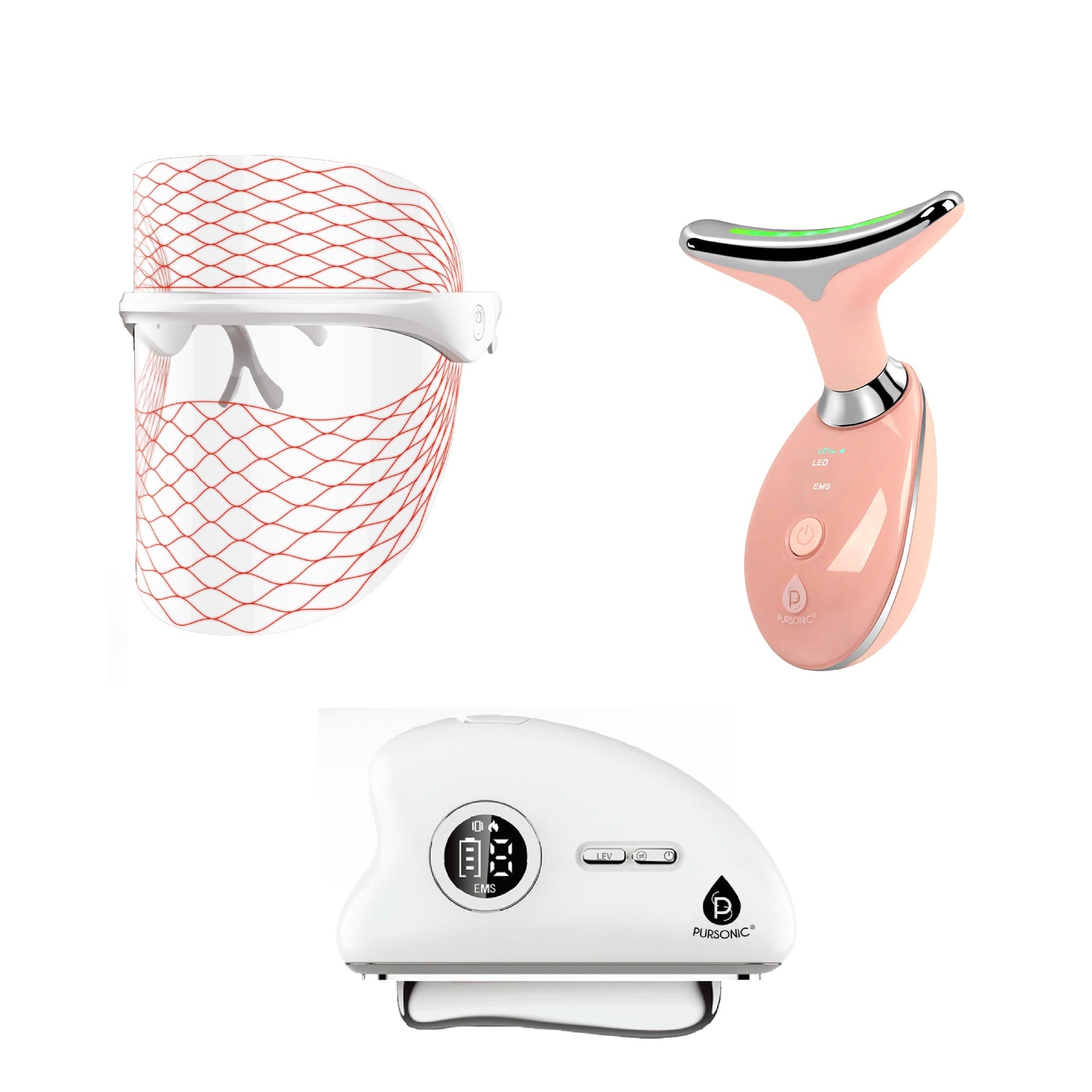 Firming, Lifting & Radiance Skincare Set – Pursonic 7-in-1 LED Light Therapy Face Mask & Sculpting Wand Set
