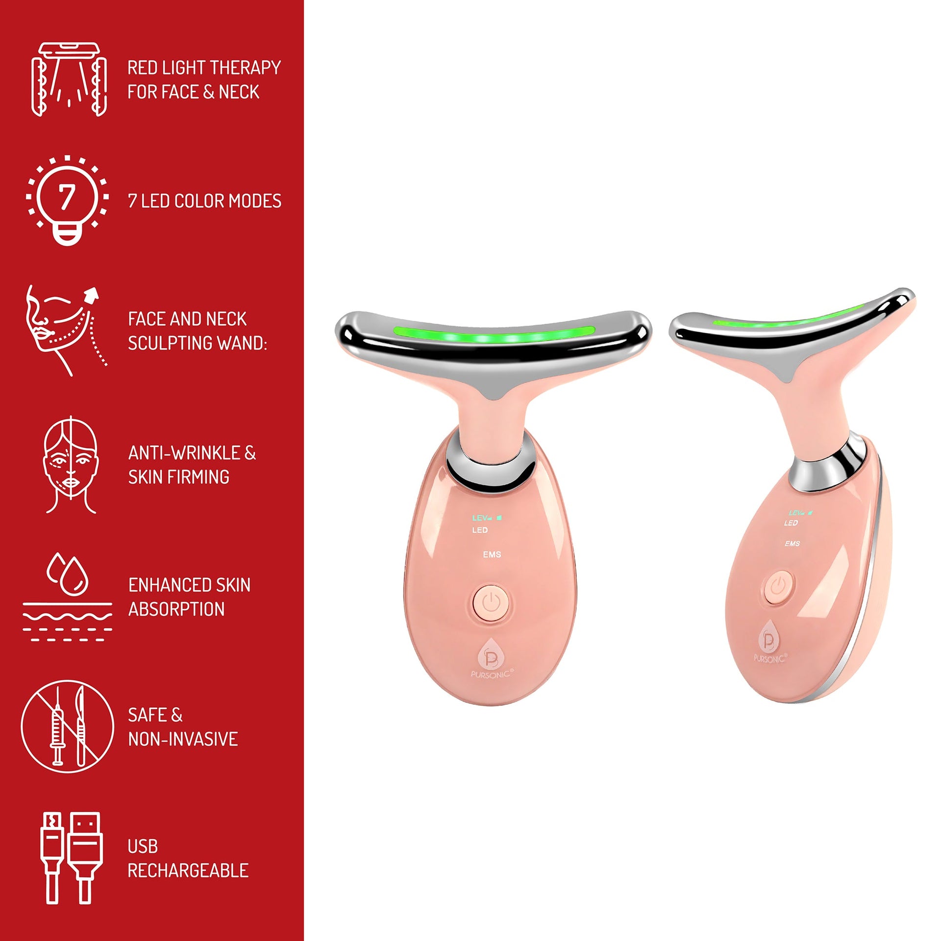 Pursonic Total LED Light Therapy System: Eye Mask, Multi-Function Device & Neck Plate