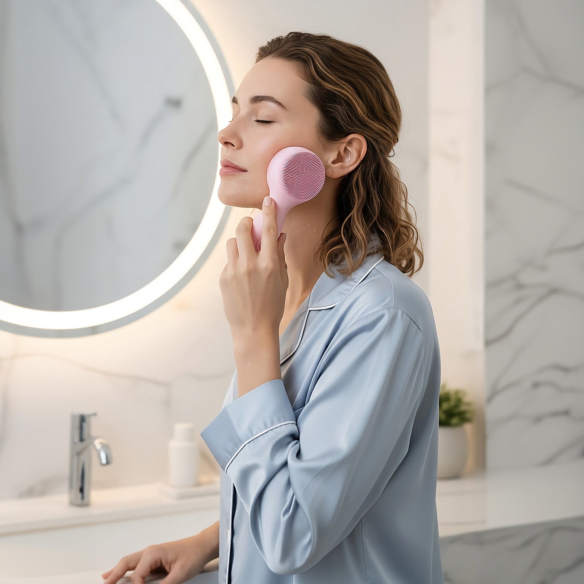5-in-1 Skin Roller Massager With LED Light Therapy & 3-in-1 Facial Cleansing Device with 7 Color LED Light Therapy