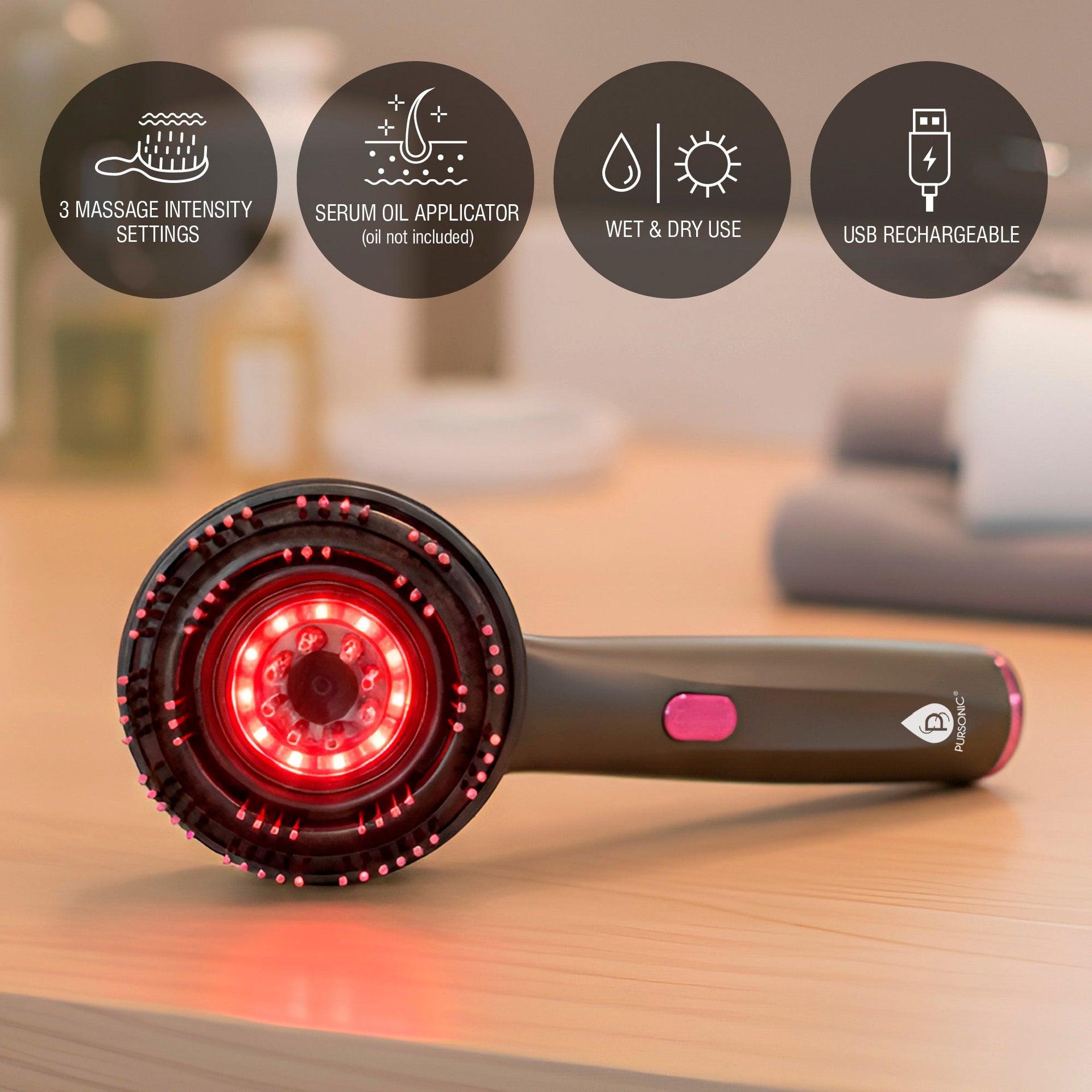Hair Wellness Duo: Hot Air Blower Brush & Pursonic 3-in-1 LED Therapy Scalp Brush