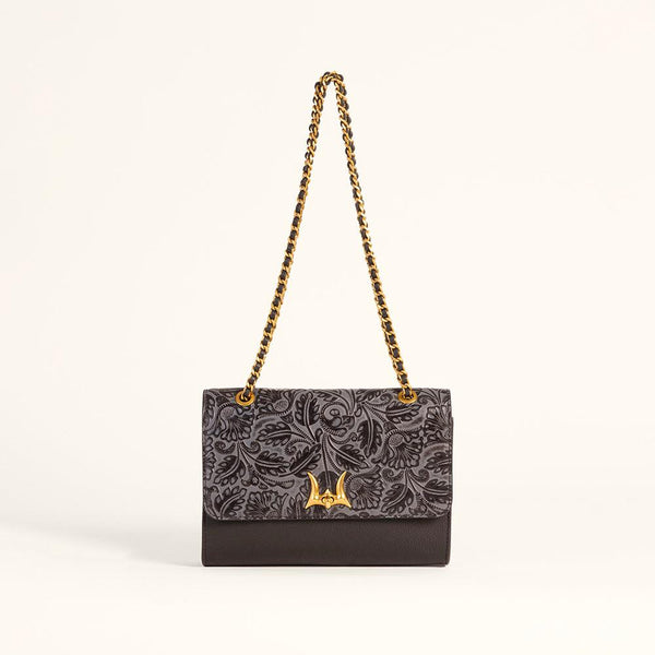 Loyal West Savi Small Embossed & Grained Leather Bag - Charcoal