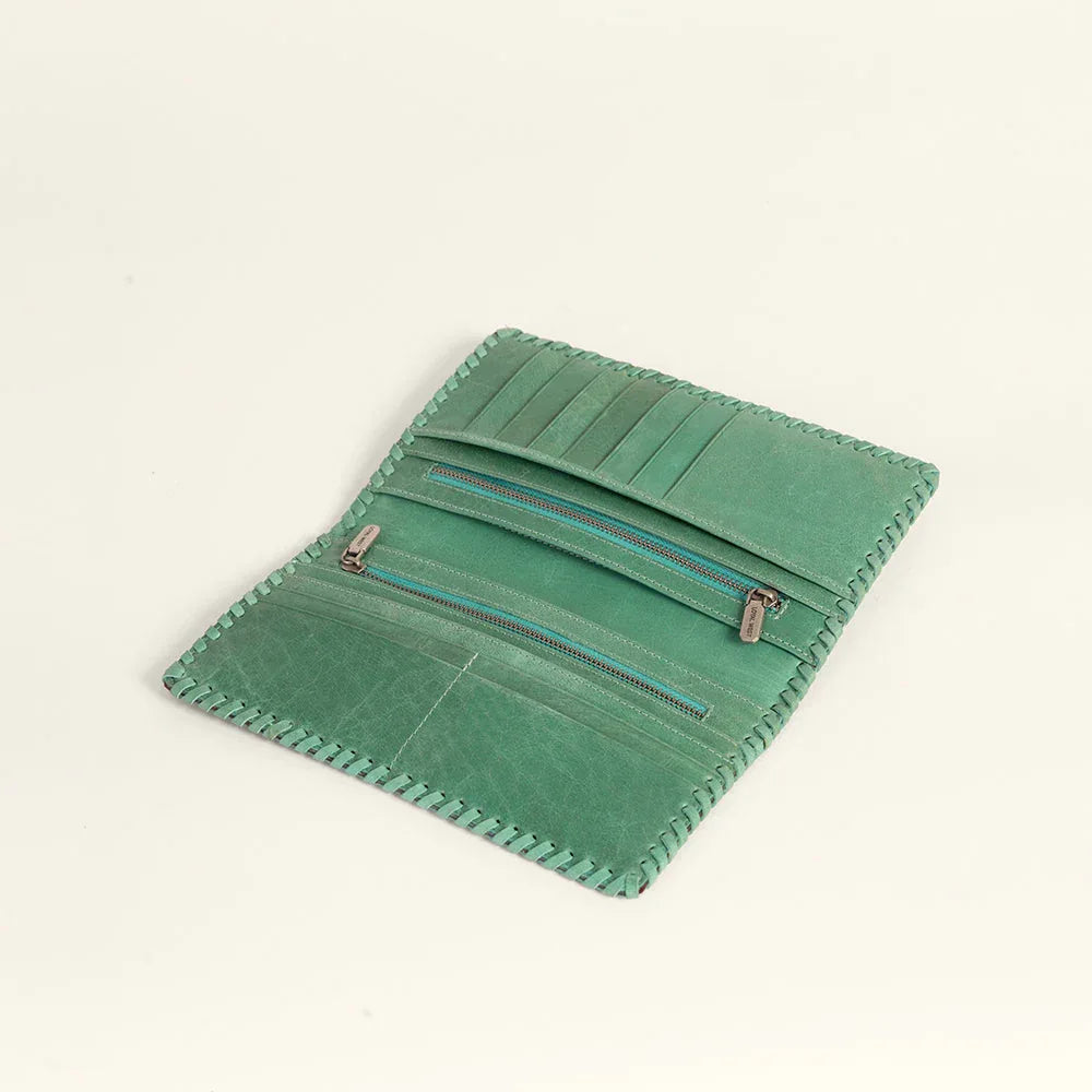 Loyal West Desert Lotus Wallet  - Turquoise  Handtooled Leather & Calfskin